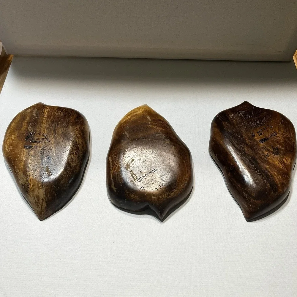 Vintage Monkey‎ Pod Wood Leaf Bowls Set of 3 Hawaii Serving Dishes MCM